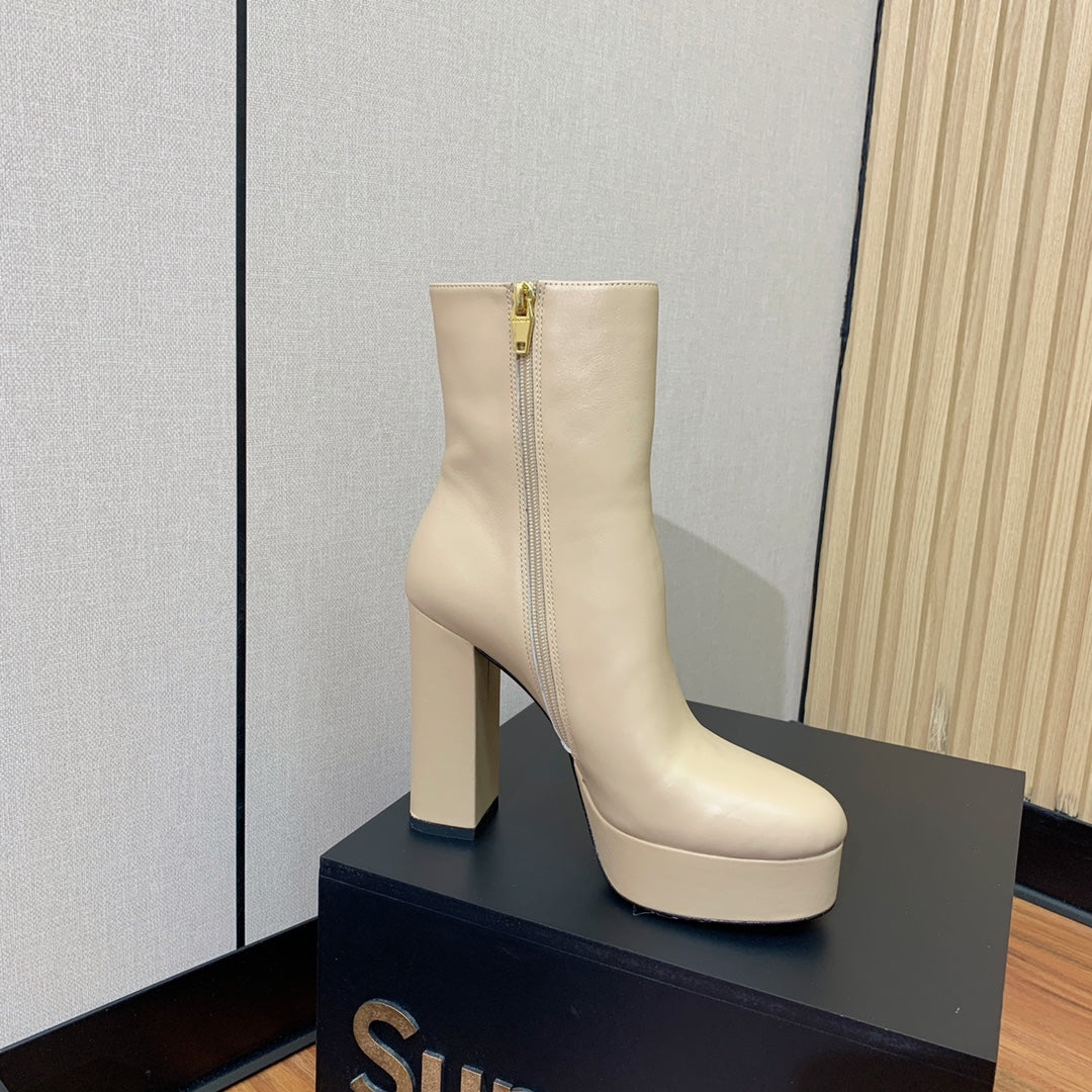 BALMAIN 26S ANKLE BOOTS 100 MM IN BEIGE CALFSKIN