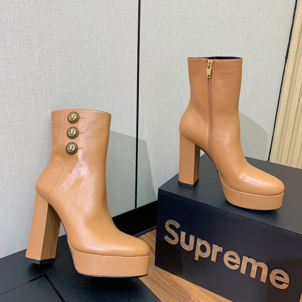 BALMAIN 26S ANKLE BOOTS 100 MM IN BROWN CALFSKIN