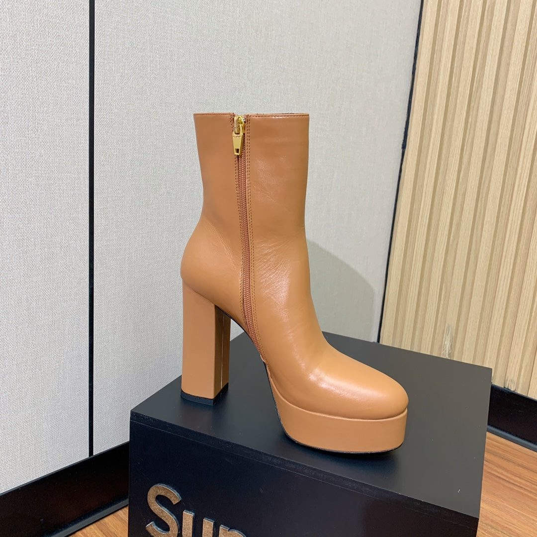 BALMAIN 26S ANKLE BOOTS 100 MM IN BROWN CALFSKIN