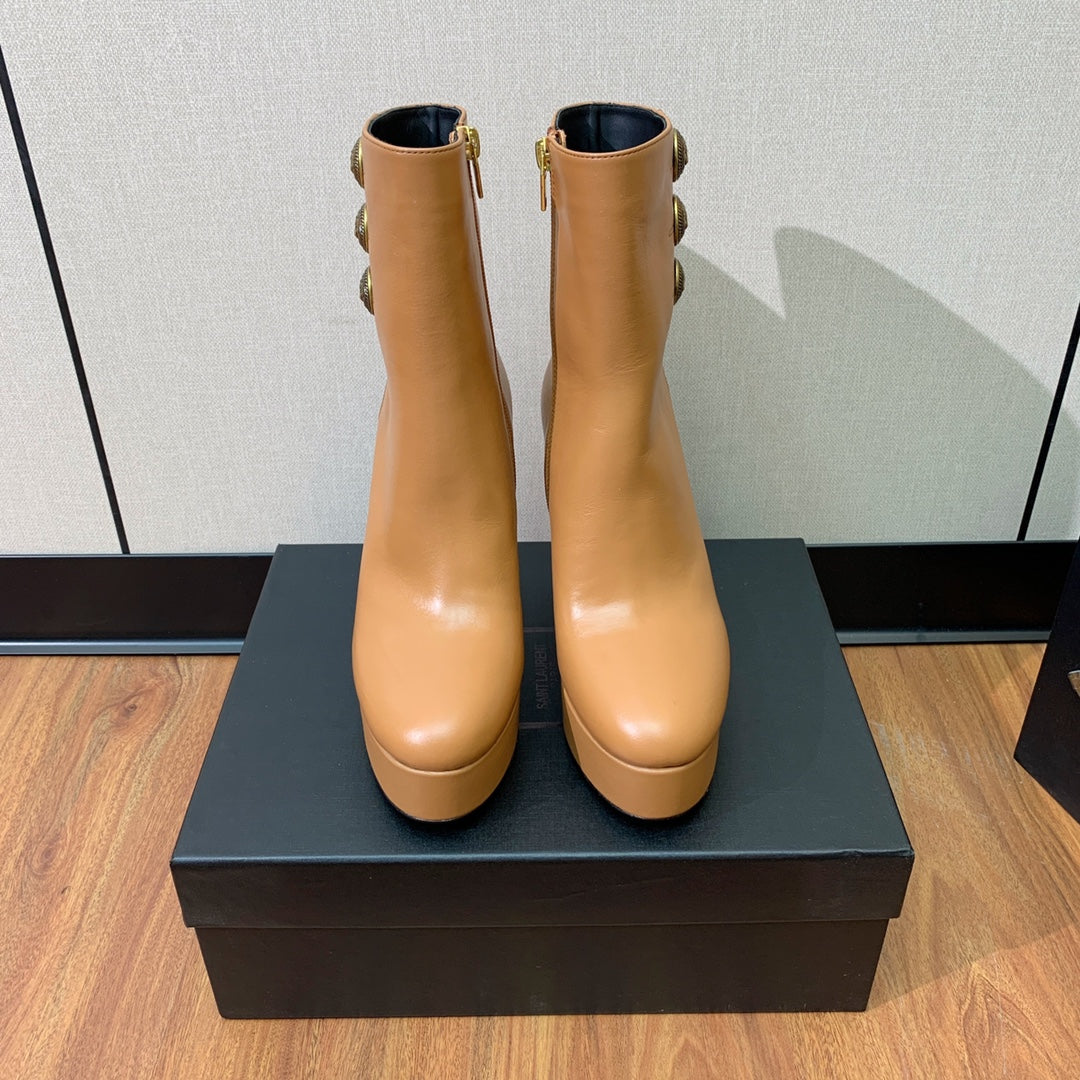 BALMAIN 26S ANKLE BOOTS 100 MM IN BROWN CALFSKIN