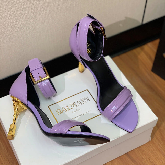 BALMAIN 26S METAL-HEEL SANDALS 105 MM IN PURPLE CALFSKIN