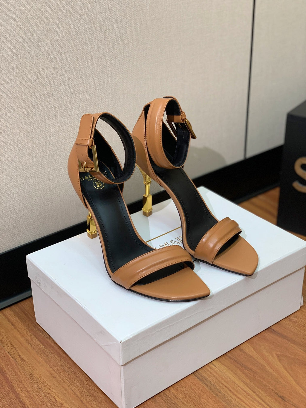 BALMAIN 26S METAL-HEEL SANDALS 105 MM IN BROWN CALFSKIN