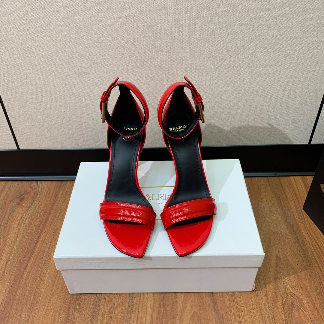 BALMAIN 26S METAL-HEEL SANDALS 105 MM IN RED CALFSKIN