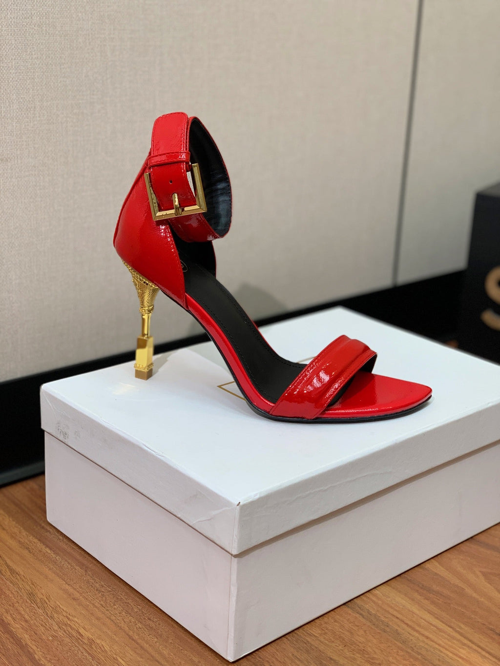 BALMAIN 26S METAL-HEEL SANDALS 105 MM IN RED CALFSKIN