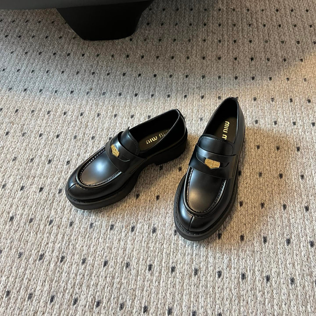 MIUMIU 26S LOAFERS IN BLACK BRUSHED CALFSKIN
