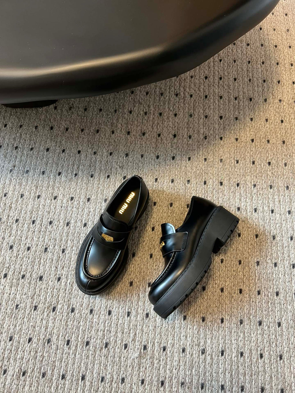 MIUMIU 26S LOAFERS IN BLACK BRUSHED CALFSKIN