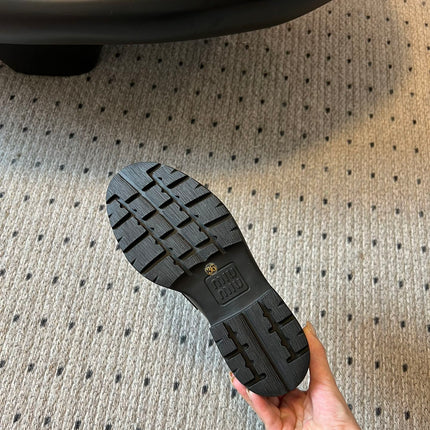 MIUMIU 26S LOAFERS IN BLACK BRUSHED CALFSKIN