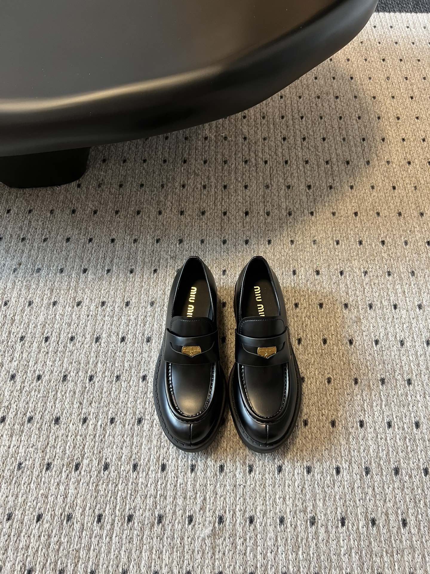MIUMIU 26S LOAFERS IN BLACK BRUSHED CALFSKIN