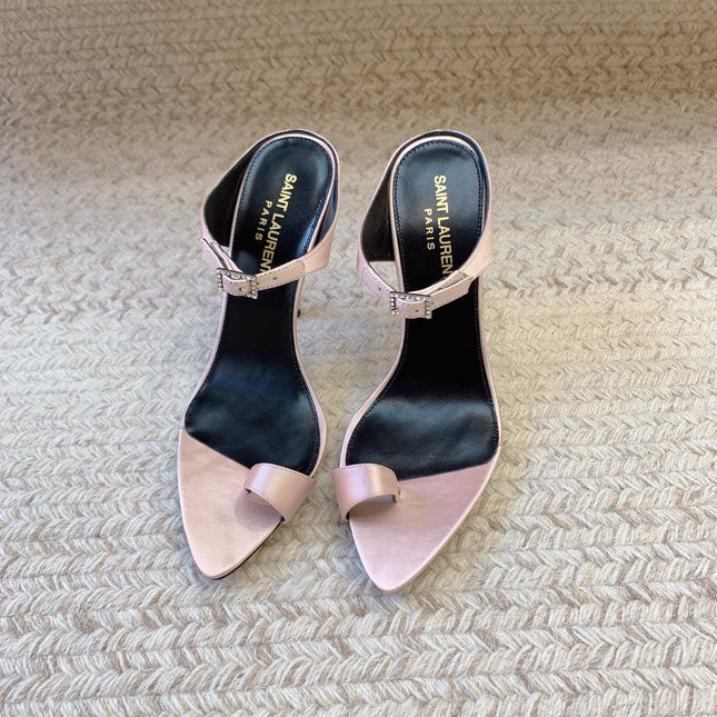 GAP CRYSTAL-BUCKLE SLIDE SANDALS IN LIGHT PINK SILK
