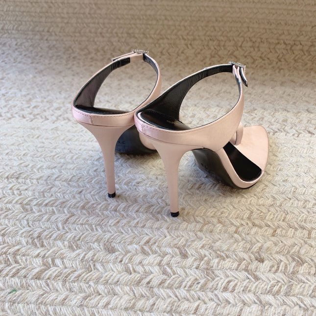 GAP CRYSTAL-BUCKLE SLIDE SANDALS IN LIGHT PINK SILK