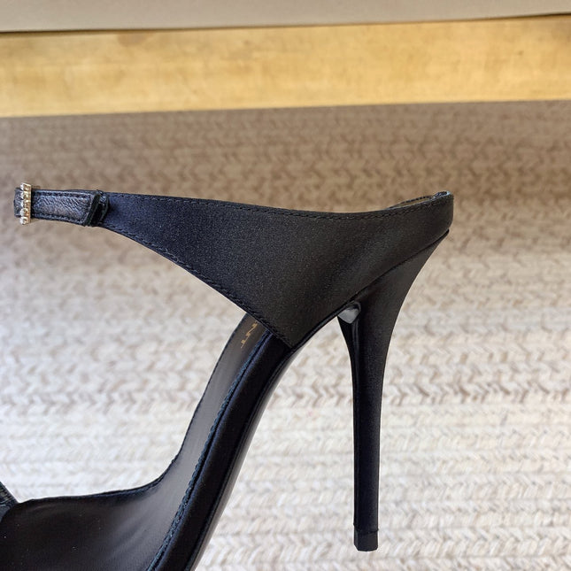 GAP CRYSTAL-BUCKLE SLIDE SANDALS IN BLACK SILK