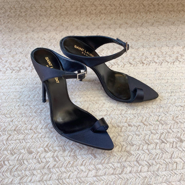 GAP CRYSTAL-BUCKLE SLIDE SANDALS IN BLACK SILK