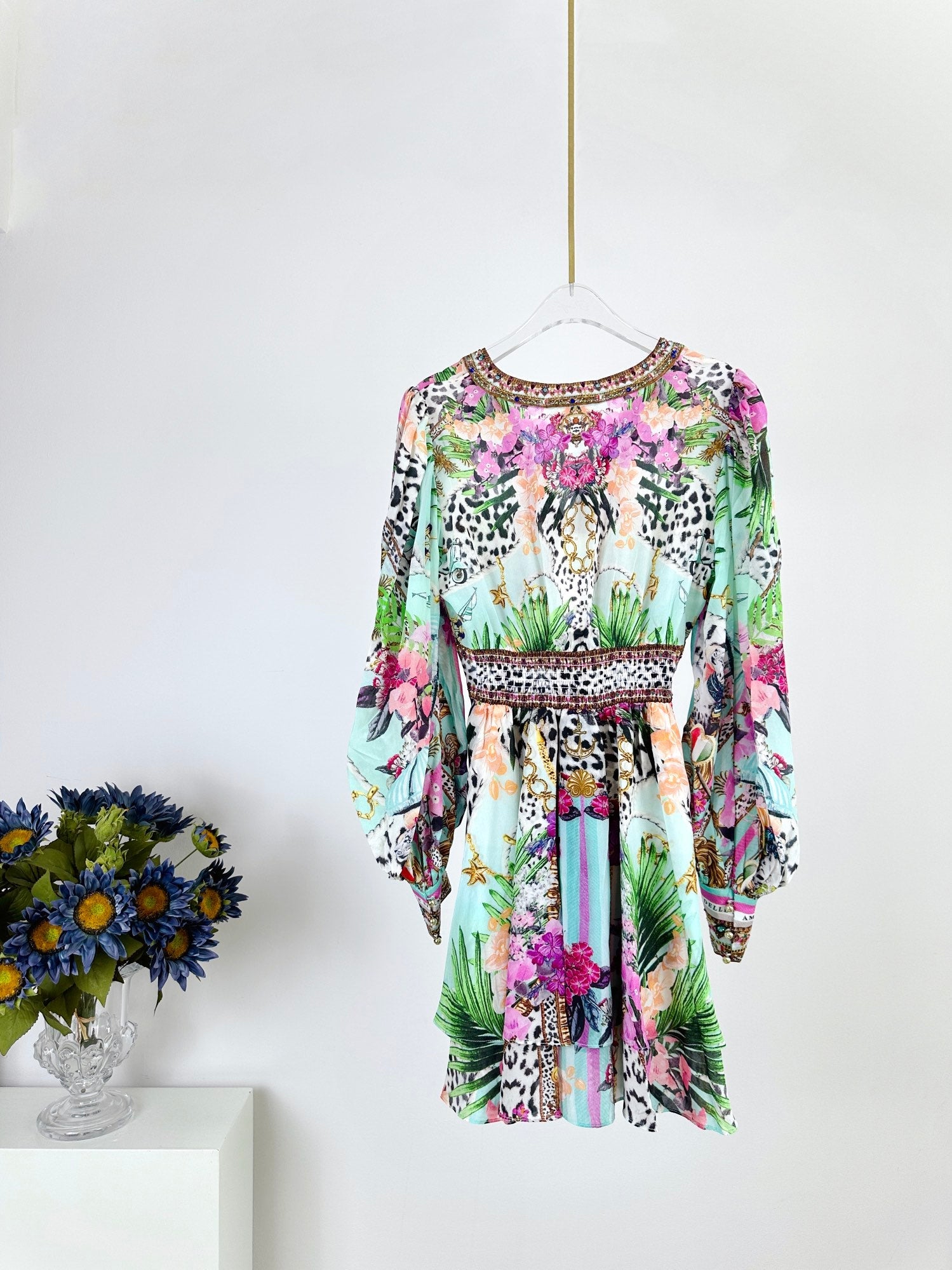 CAMILLA PRINTED SILK LONG-SLEEVE MINI DRESS 270346
