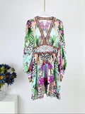 CAMILLA PRINTED SILK LONG-SLEEVE MINI DRESS 270346