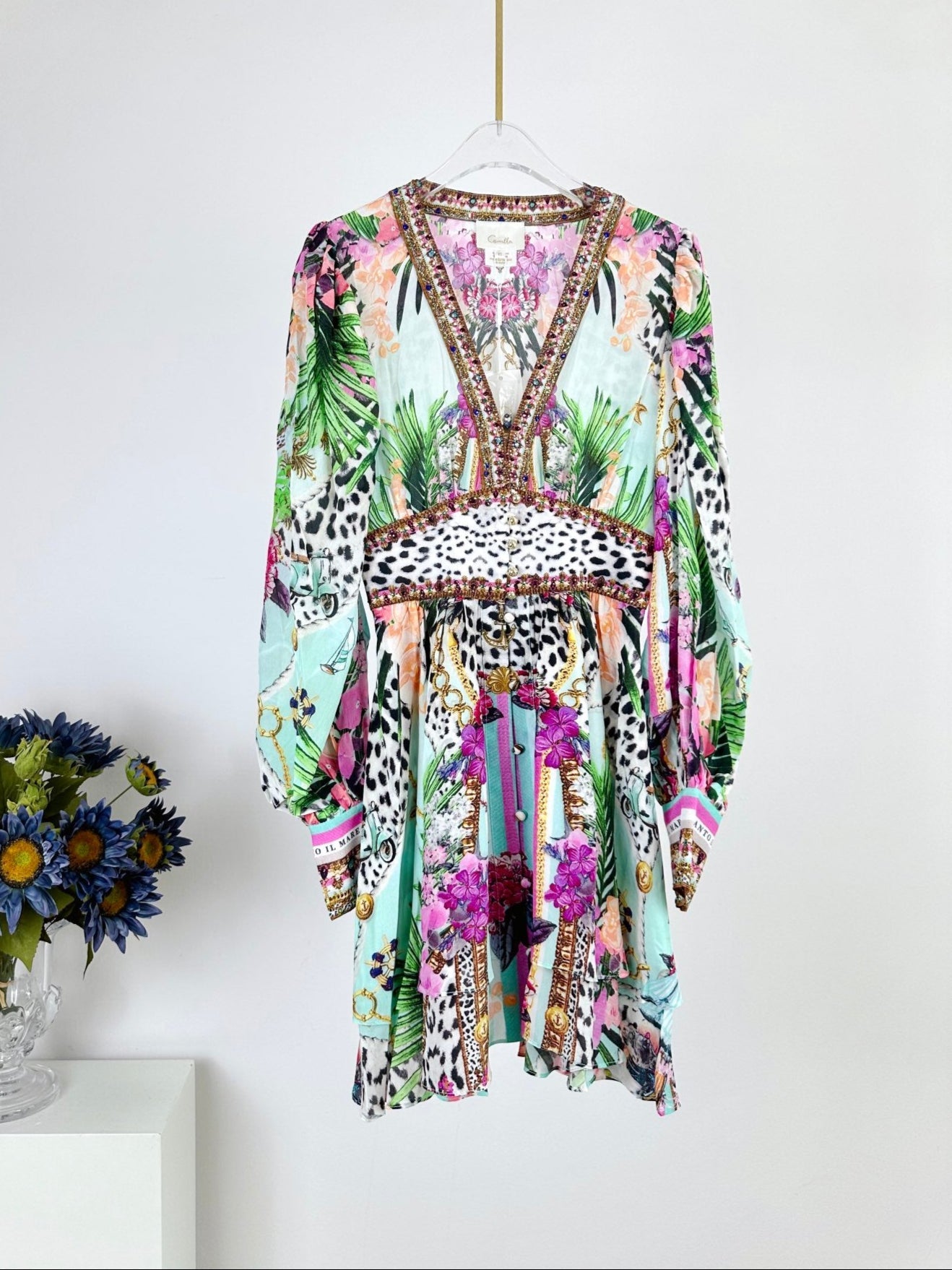 CAMILLA PRINTED SILK LONG-SLEEVE MINI DRESS 270346