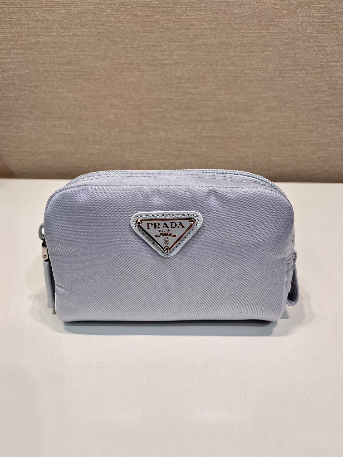 PRADA 26S HANDBAG 12 IN LIGHT GRAY NYLON