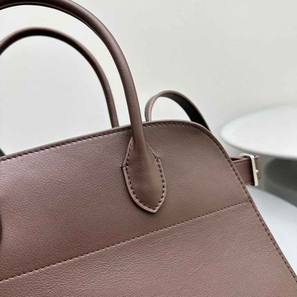 MINIMALIST STRUCTURED SILHOUETTE HANDBAG 32 IN MAUVE BROWN CALFSKIN