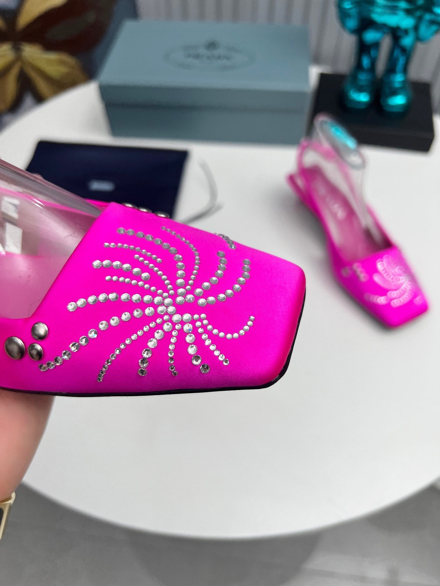 PRADA 26S SLINGBACK PUMPS 40MM IN FUCHSIA PINK SATIN CRYSTAL EMBELLISHED