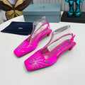PRADA 26S SLINGBACK PUMPS 40MM IN FUCHSIA PINK SATIN CRYSTAL EMBELLISHED