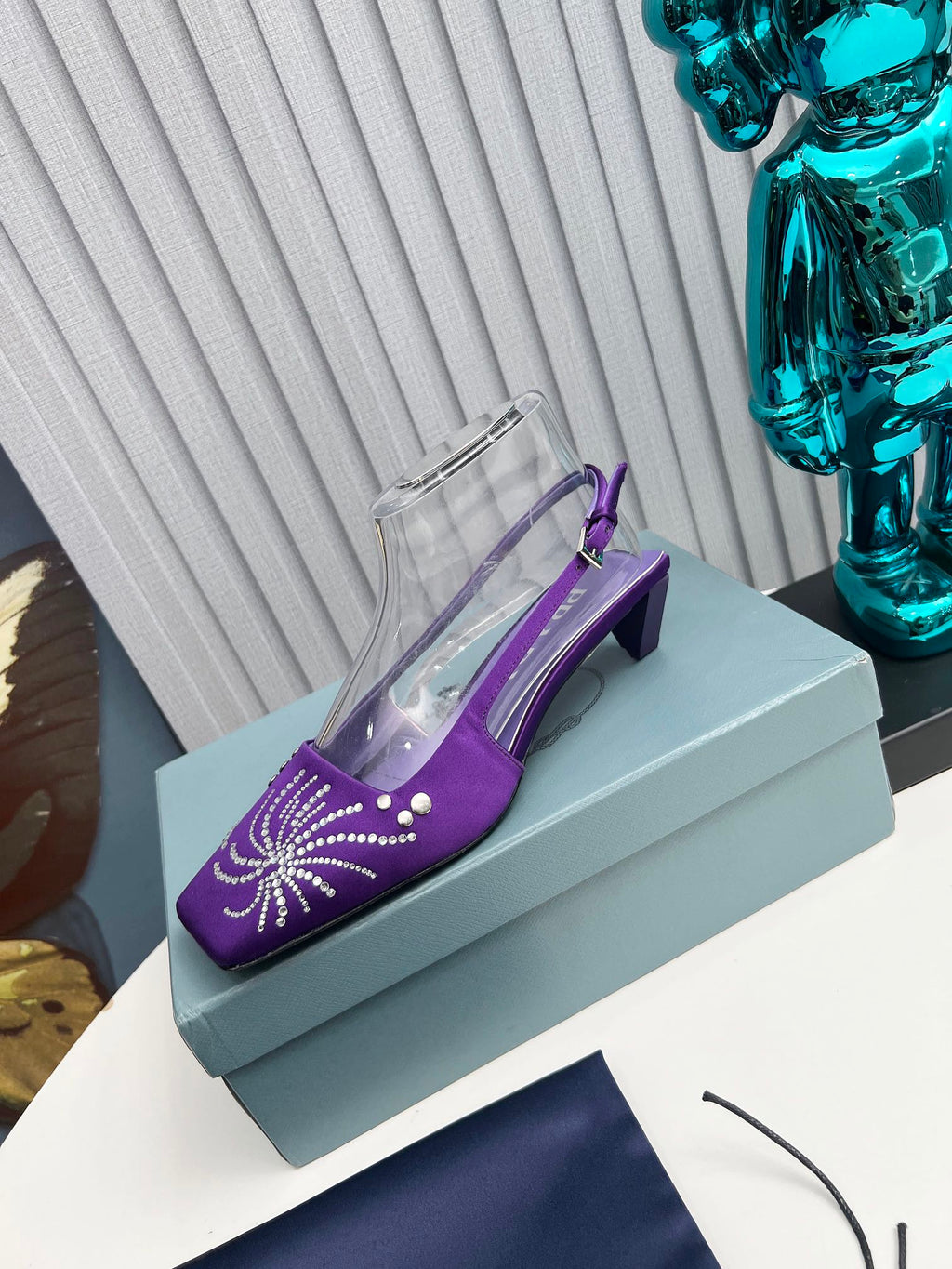 PRADA 26S SLINGBACK PUMPS 40MM IN PURPLE SATIN CRYSTAL EMBELLISHED