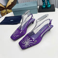 PRADA 26S SLINGBACK PUMPS 40MM IN PURPLE SATIN CRYSTAL EMBELLISHED