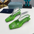 PRADA 26S SLINGBACK PUMPS 40MM IN APPLE GREEN SATIN CRYSTAL EMBELLISHED