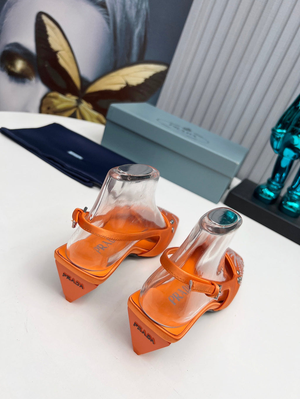 PRADA 26S SLINGBACK PUMPS 40MM IN ORANGE SATIN CRYSTAL EMBELLISHED