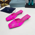 PRADA 26S MULE 40MM IN FUCHSIA PINK SATIN CRYSTAL EMBELLISHED