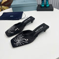 PRADA 26S MULE 40MM IN BLACK SATIN CRYSTAL EMBELLISHED