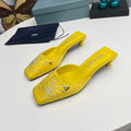 PRADA 26S MULE 40MM IN YELLOW SATIN CRYSTAL EMBELLISHED
