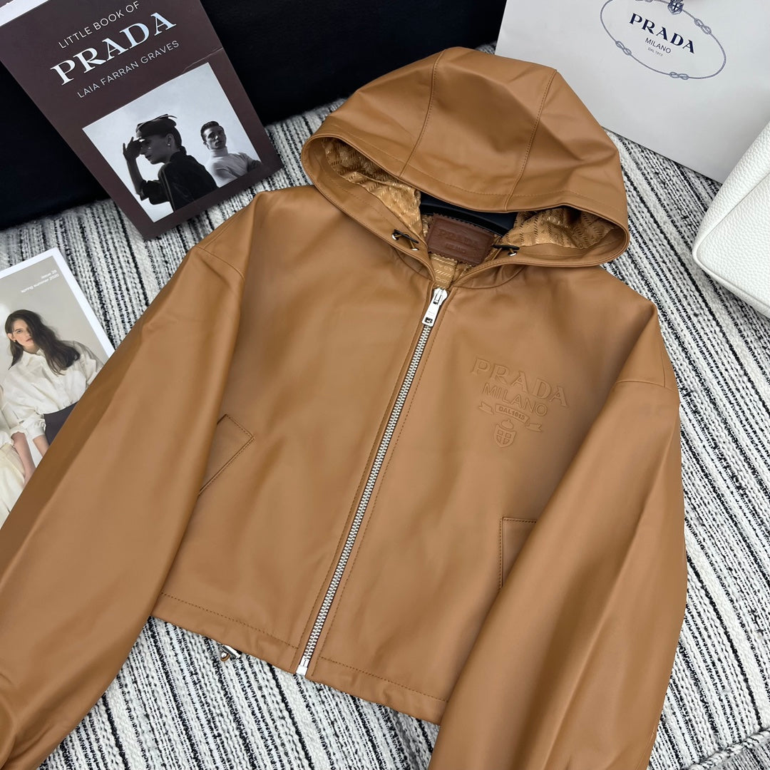 PRADA 25S HOODED SHEEPSKIN LEATHER JACKET 272