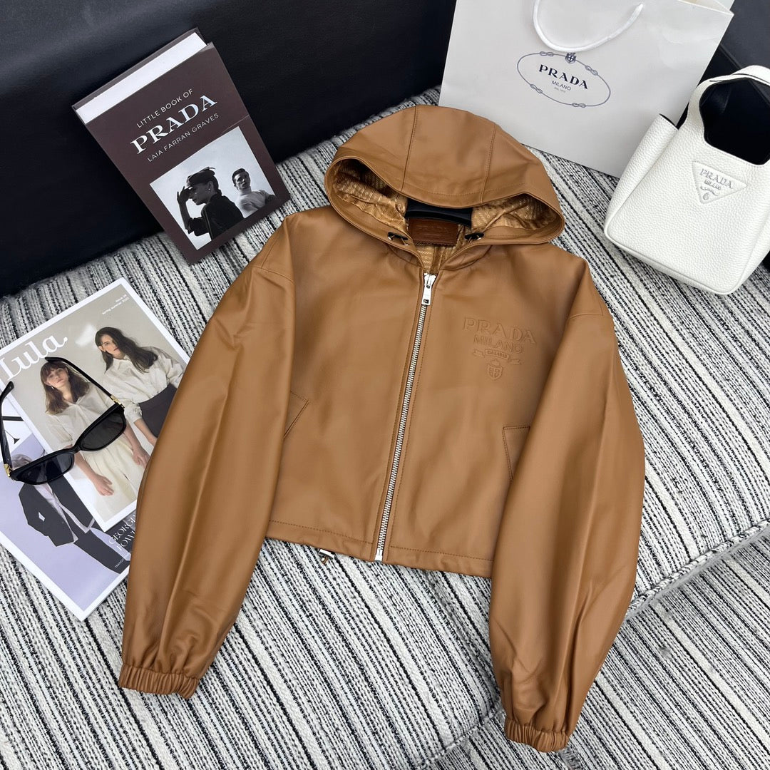PRADA 25S HOODED SHEEPSKIN LEATHER JACKET 272