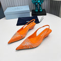 PRADA 26S POINTED TOE SLINGBACK 40MM IN ORANGE SATIN CRYSTAL EMBELLISHED