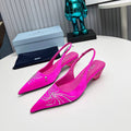 PRADA 26S POINTED TOE SLINGBACK 40MM IN FUCHSIA PINK SATIN CRYSTAL EMBELLISHED