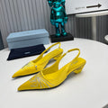 PRADA 26S POINTED TOE SLINGBACK 40MM IN YELLOW SATIN CRYSTAL EMBELLISHED