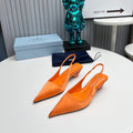 PRADA 26S POINTED TOE SLINGBACK 40MM IN ORANGE SATIN