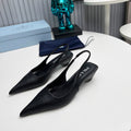 PRADA 26S POINTED TOE SLINGBACK 40MM IN BLACK CALFSKIN