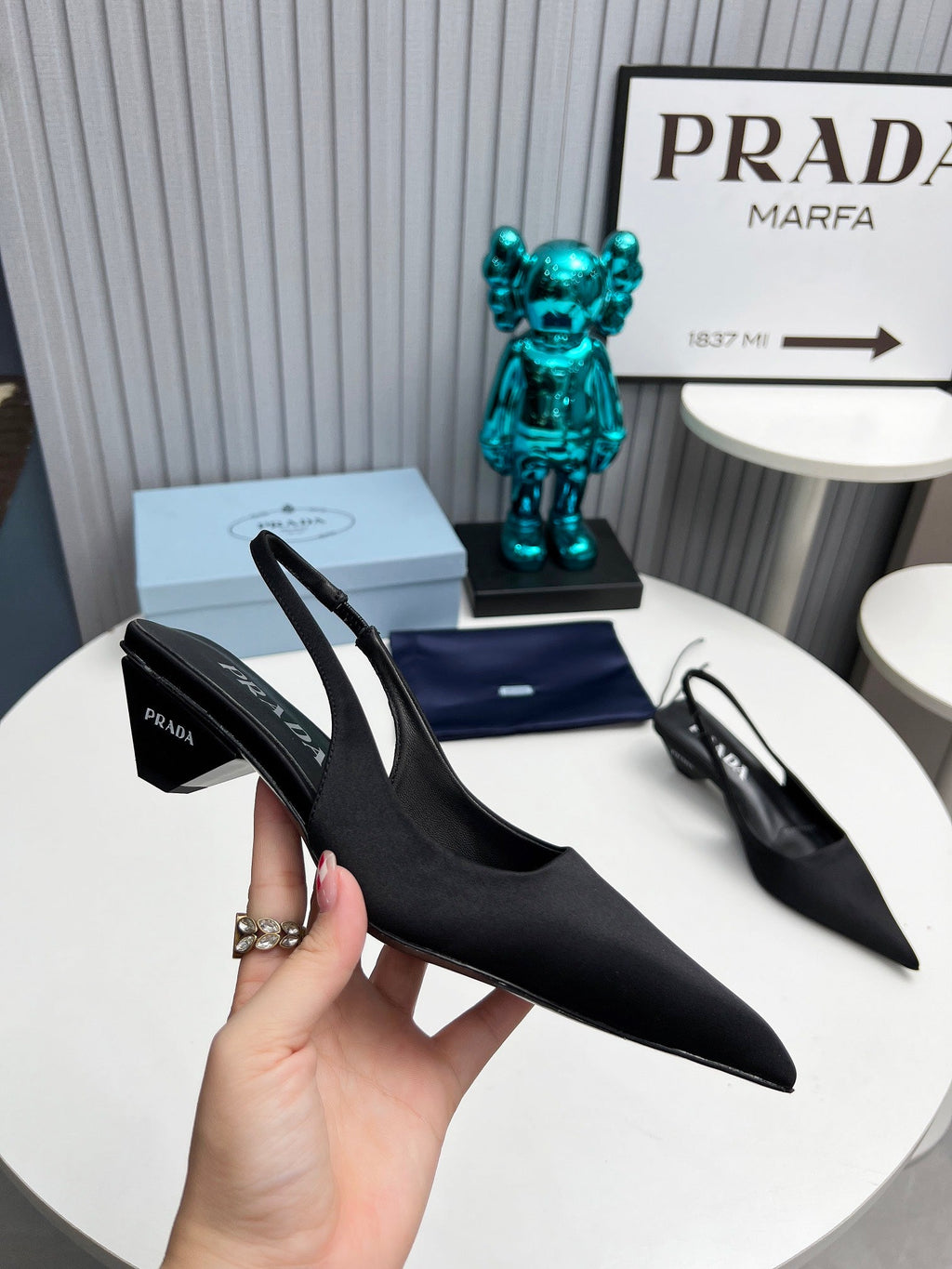 PRADA 26S POINTED TOE SLINGBACK 40MM IN BLACK SATIN