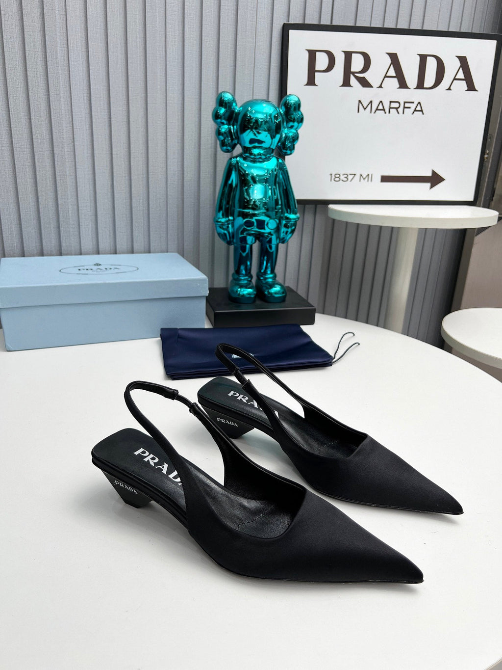 PRADA 26S POINTED TOE SLINGBACK 40MM IN BLACK SATIN