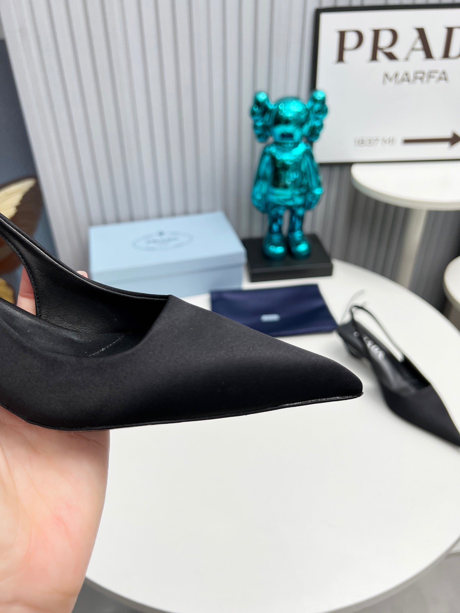 PRADA 26S POINTED TOE SLINGBACK 40MM IN BLACK SATIN