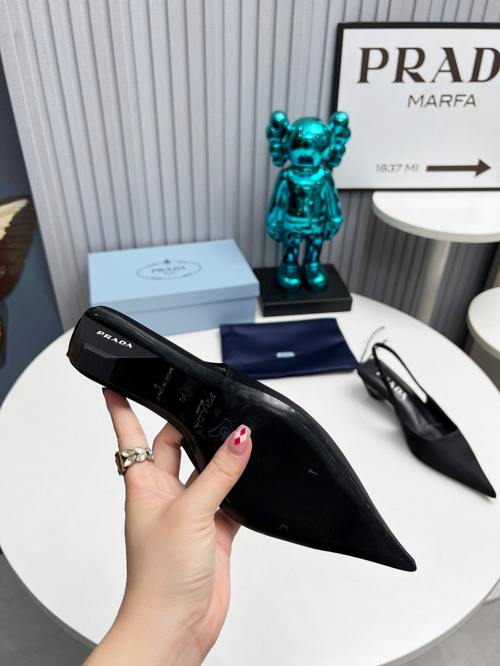PRADA 26S POINTED TOE SLINGBACK 40MM IN BLACK SATIN