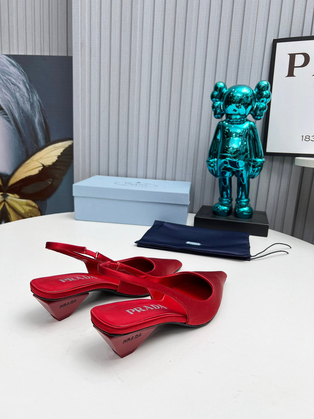 PRADA 26S POINTED TOE SLINGBACK 40MM IN DARK RED SATIN