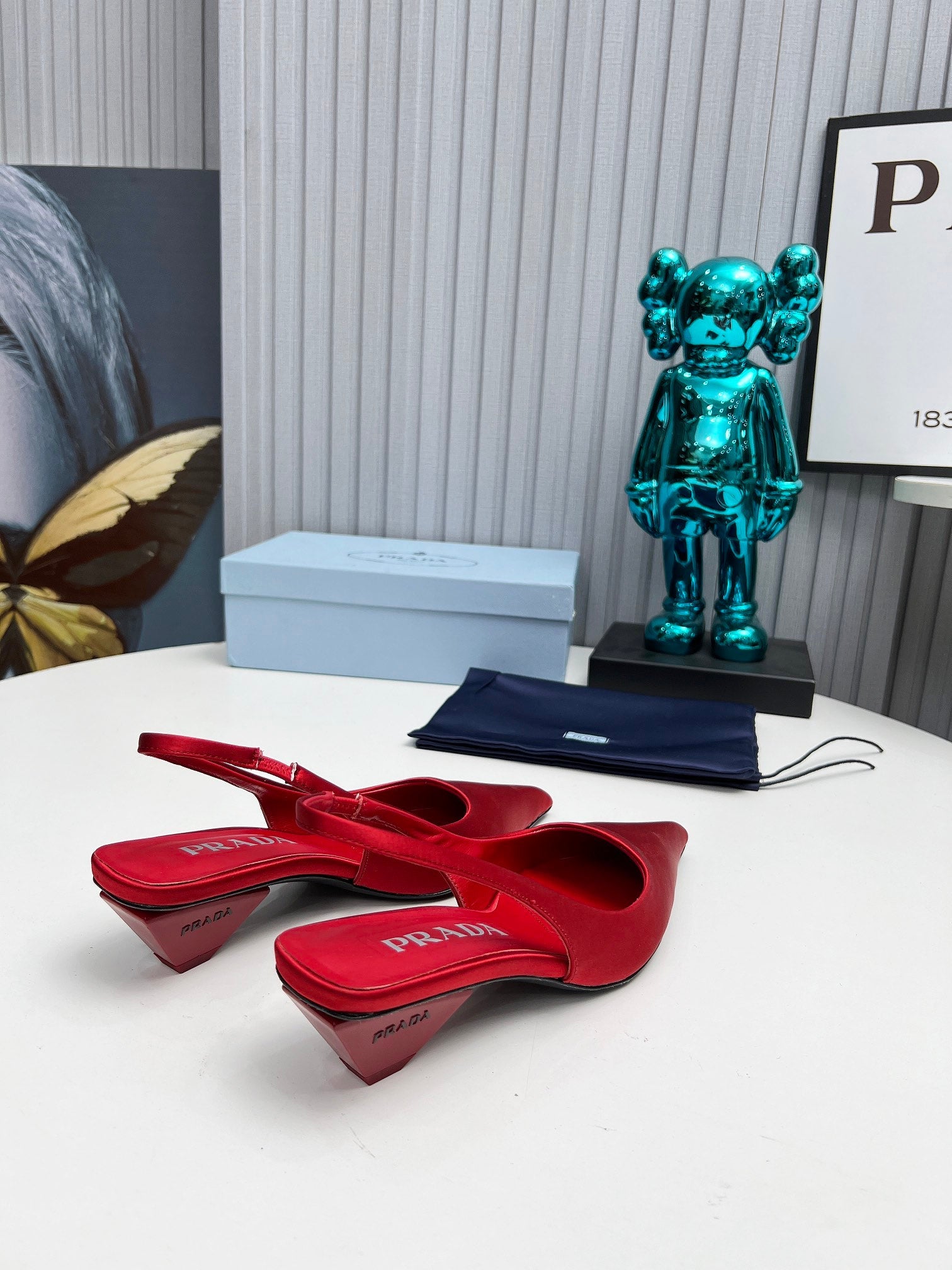 PRADA 26S POINTED TOE SLINGBACK 40MM IN DARK RED SATIN
