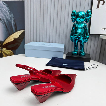 PRADA 26S POINTED TOE SLINGBACK 40MM IN DARK RED SATIN