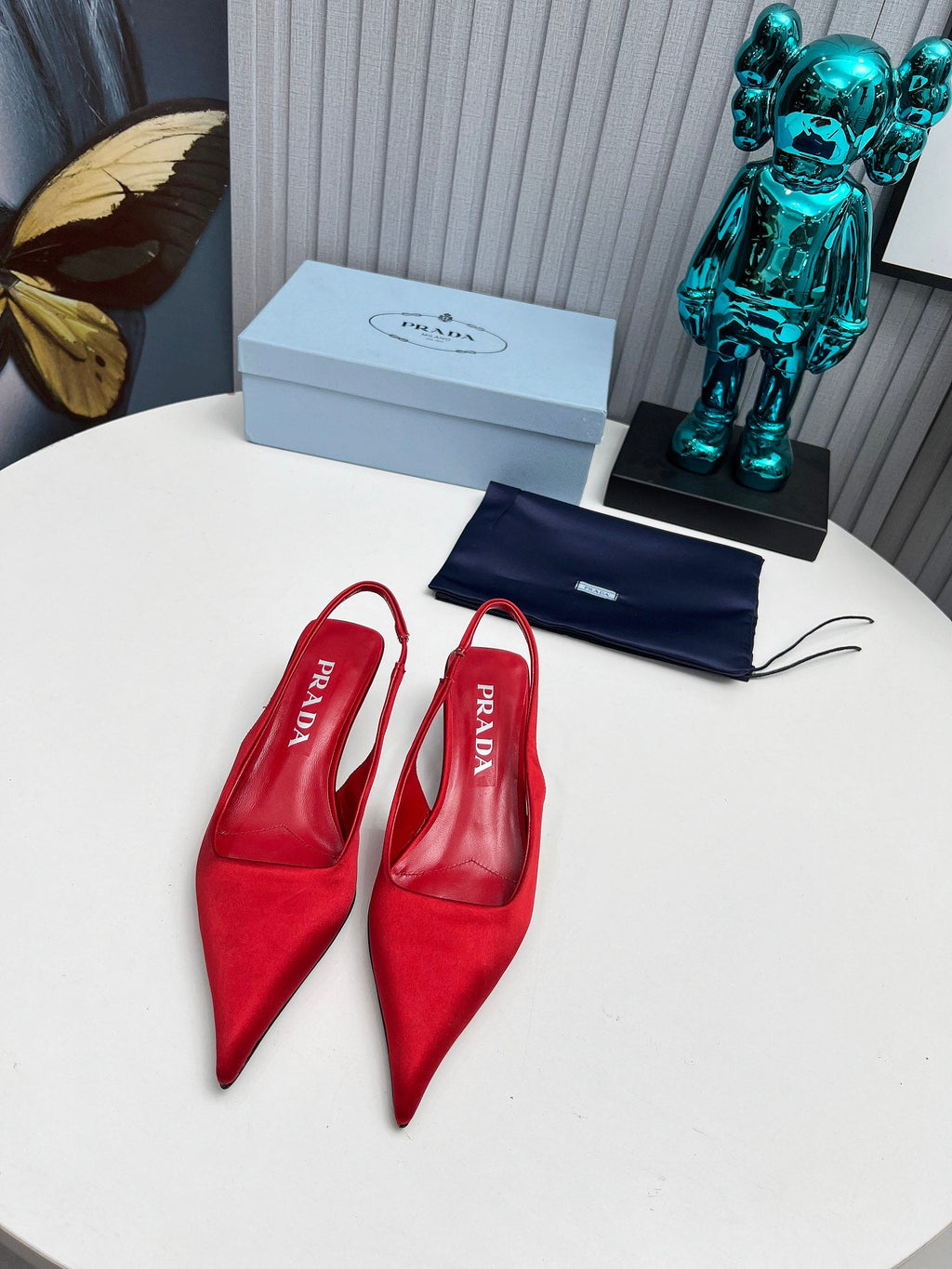 PRADA 26S POINTED TOE SLINGBACK 40MM IN DARK RED SATIN