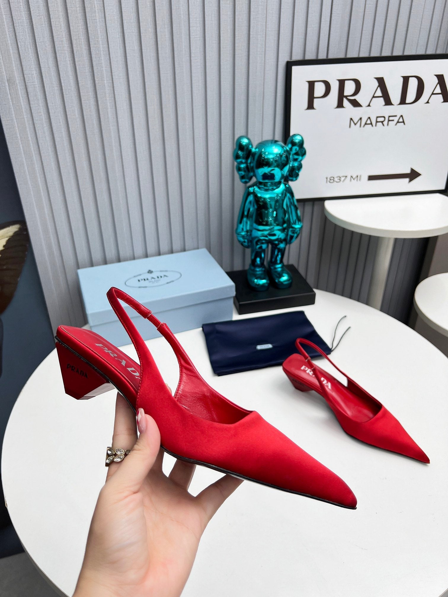 PRADA 26S POINTED TOE SLINGBACK 40MM IN DARK RED SATIN