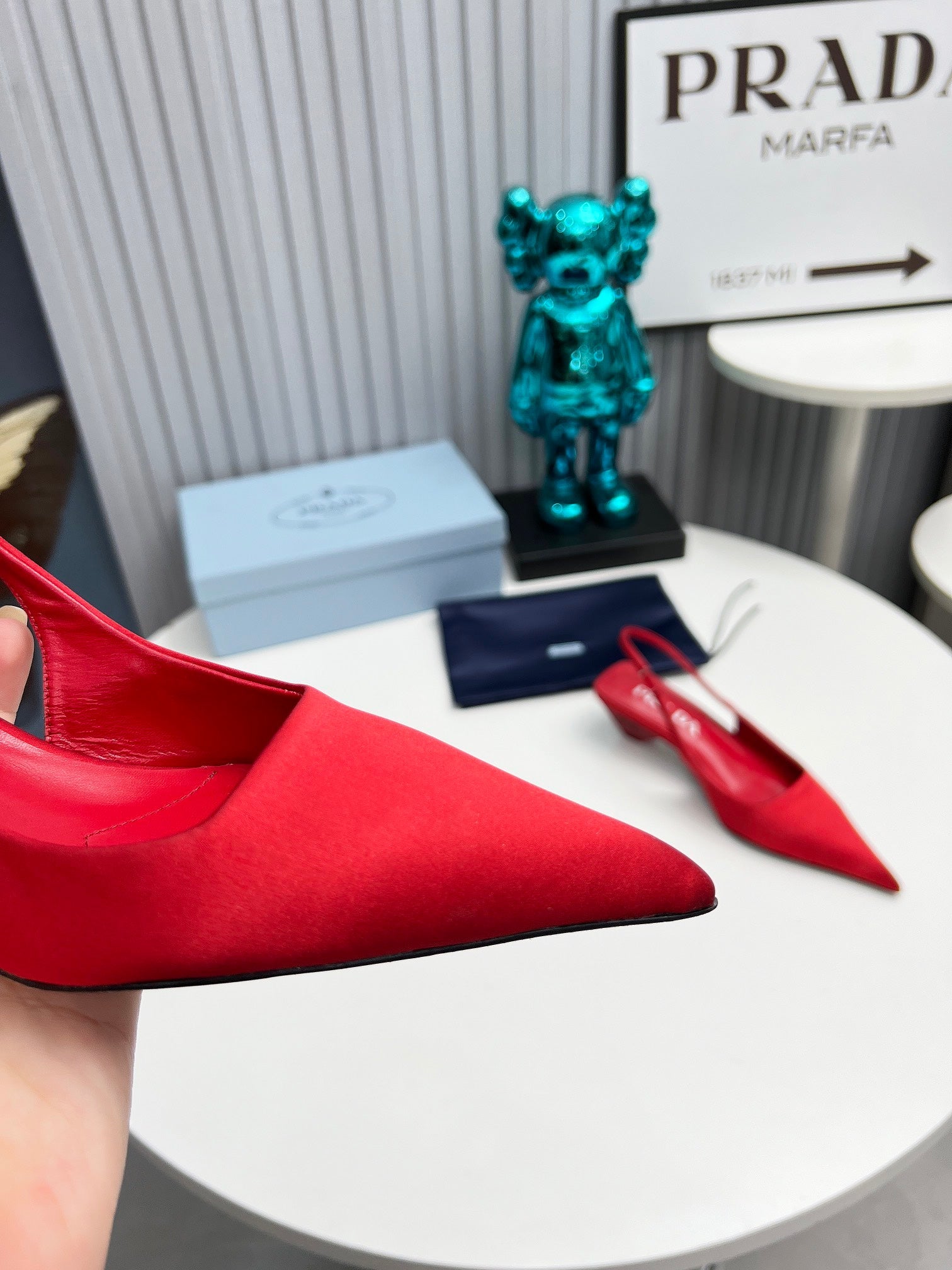 PRADA 26S POINTED TOE SLINGBACK 40MM IN DARK RED SATIN
