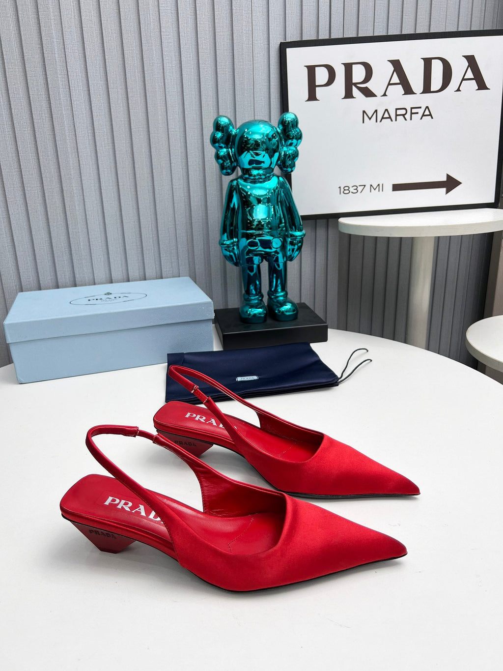 PRADA 26S POINTED TOE SLINGBACK 40MM IN DARK RED SATIN