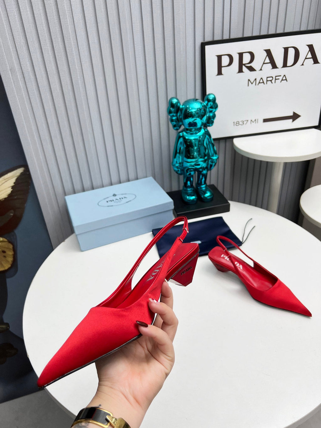 PRADA 26S POINTED TOE SLINGBACK 40MM IN DARK RED SATIN