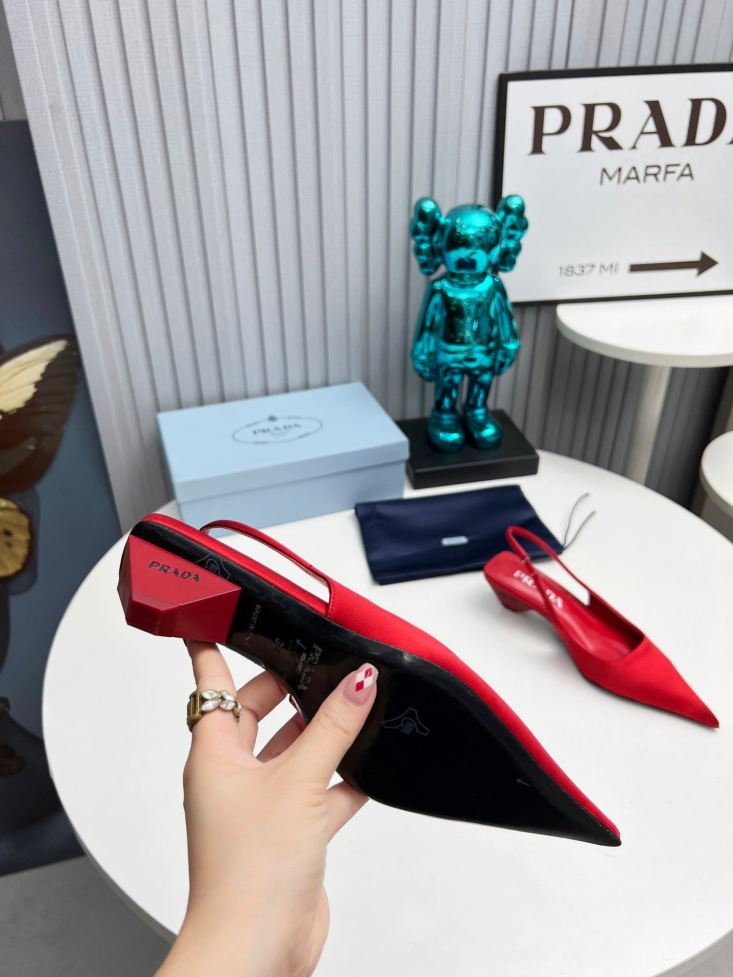 PRADA 26S POINTED TOE SLINGBACK 40MM IN DARK RED SATIN
